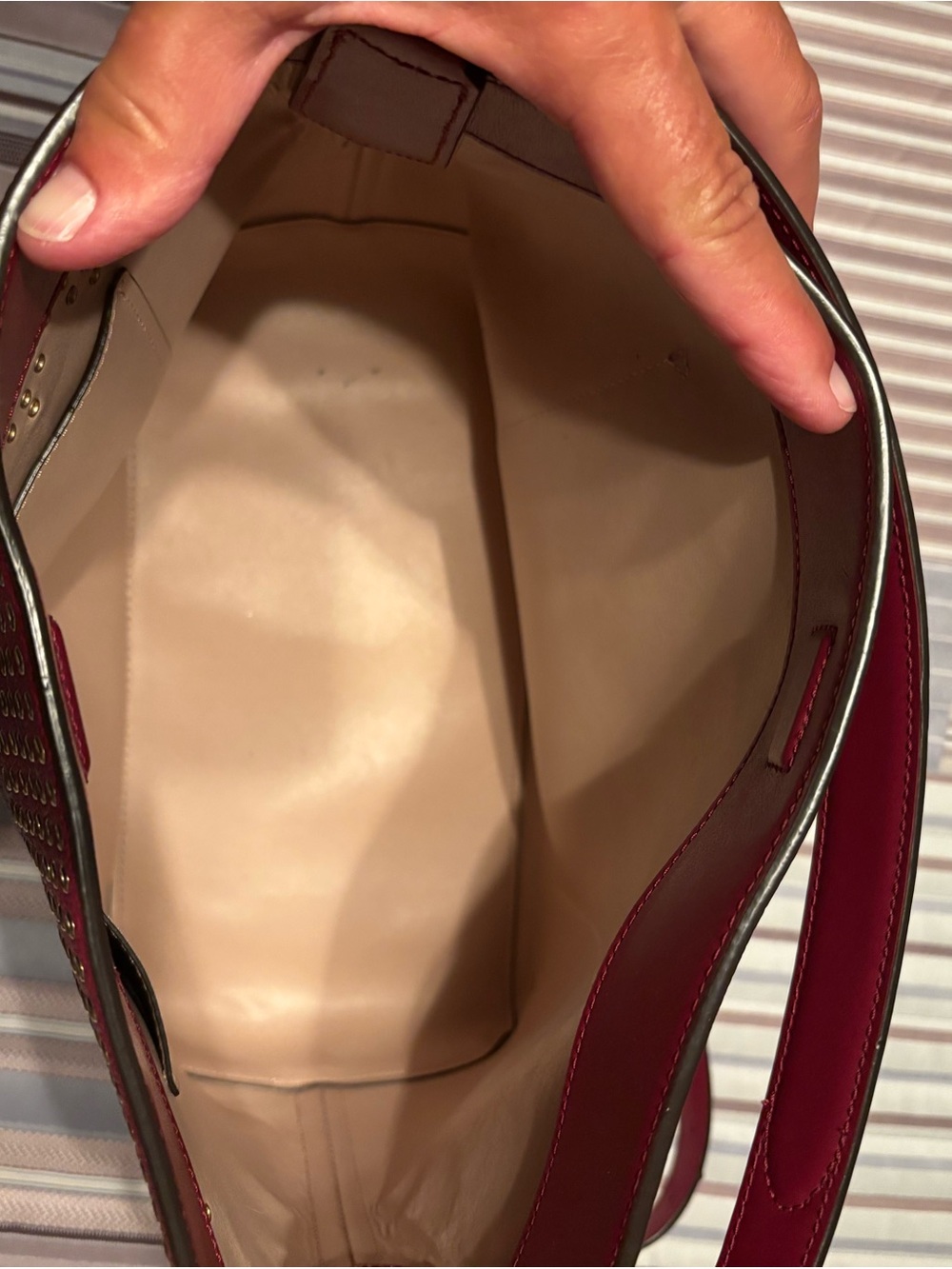 Michael Kors Burgundy Leather Shoulder Bag with Gold Studs - Picture 4 of 5